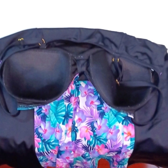 Fit 4You Womans Purple & Black Floral One Piece Bathing Suit Sz 20 W - Picture 5 of 9